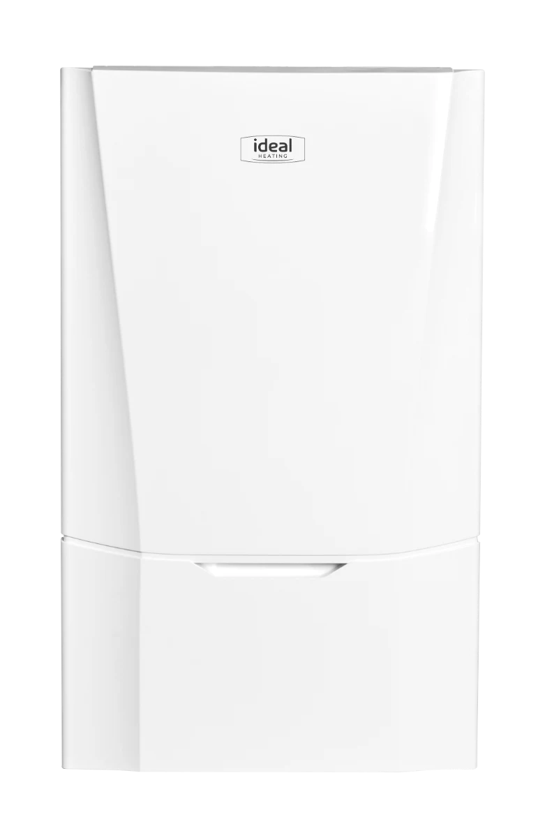 An Ideal Vogue Max Combi wall-mounted combi boiler shown front on with its casing closed
