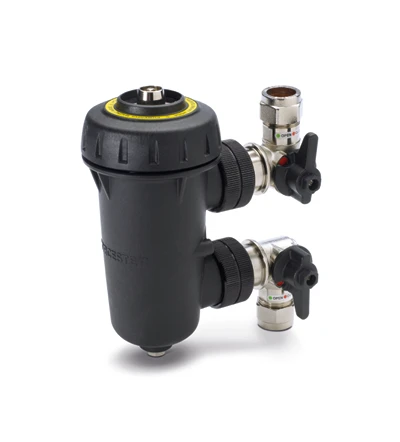 A Worcester Bosch 22mm Greenstar System Filter with its isolation valves fitted
